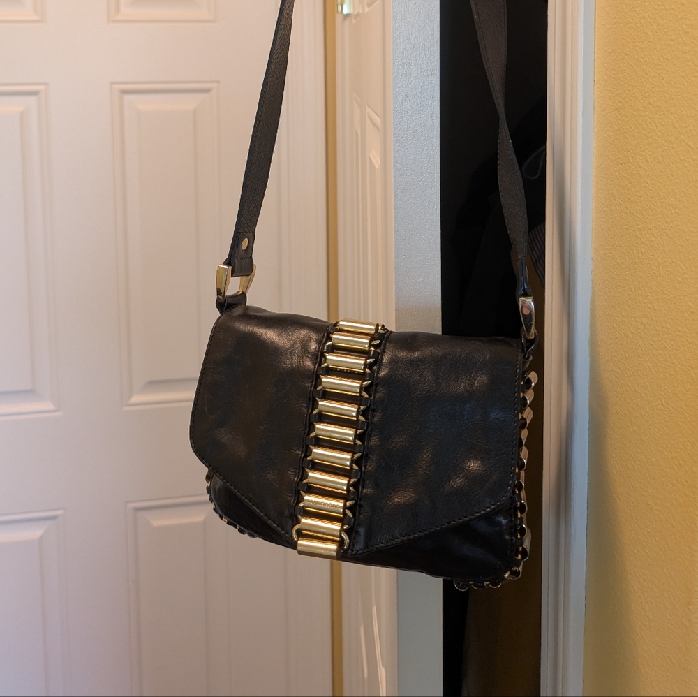 Ted Baker Black Leather Gold  Cylinder Crossbody Bag